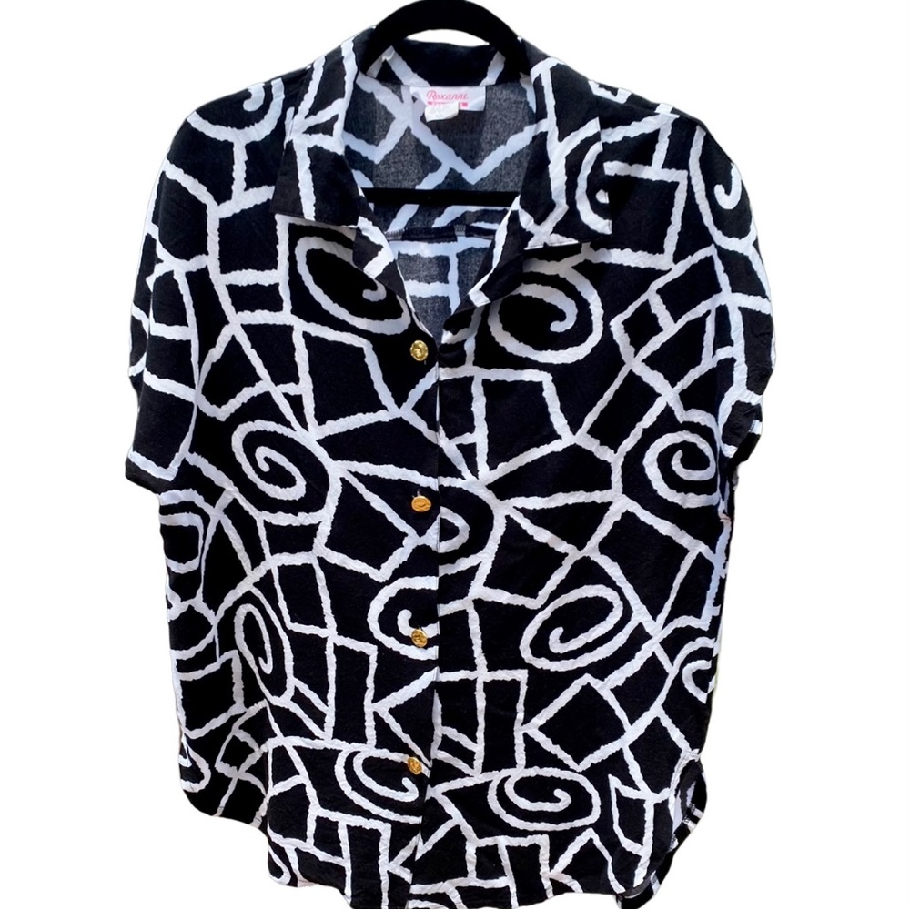 Women’s Vintage Black & White Abstract Top Sz. M/L